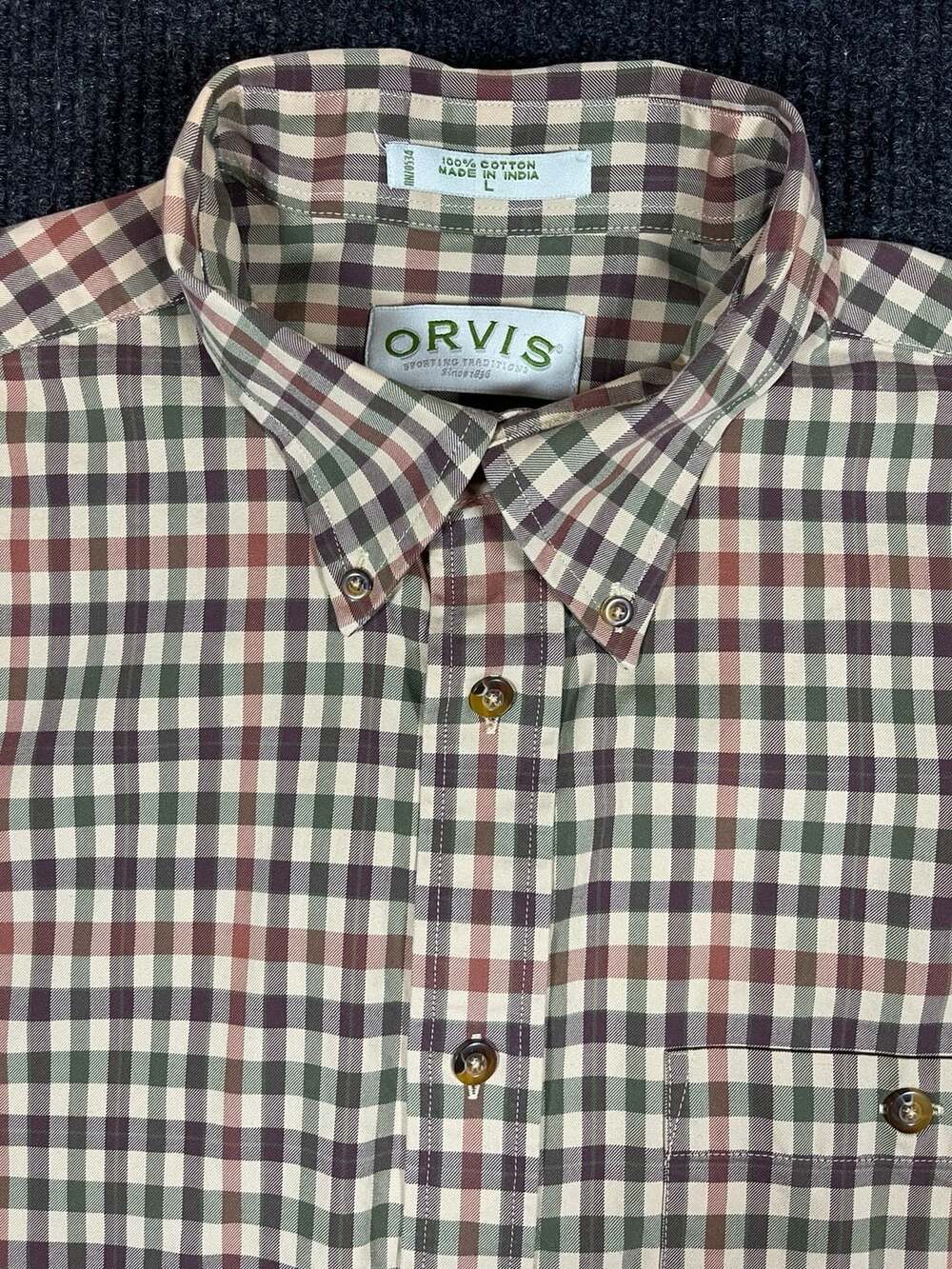 Orvis Plaid Long Sleeve Button Down Shirt Size L Cotton Multi Color